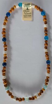 Collier Olijfhout Blauw-Wit