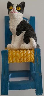 Miniatuur Zwart-Witte Poes Op Stoel